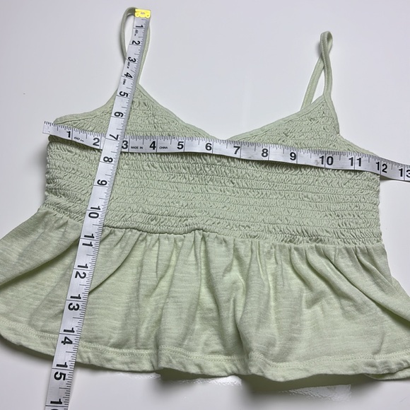 Me To We Light Green Cotton Ruched Cropped Tank Top, Sz S - Picture 10 of 10